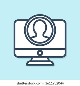 Blue line Create account screen icon isolated on blue background.  Vector Illustration