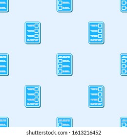 Blue line Create account screen on mobile phone icon isolated seamless pattern on grey background.  Vector Illustration