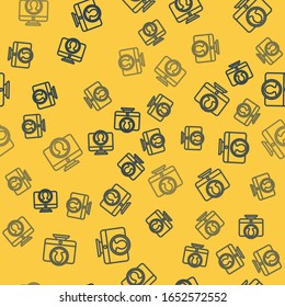 Línea azul Crear icono de pantalla de cuenta aislado patrón transparente en fondo amarillo.  Ilustración vectorial