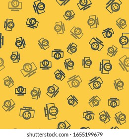Línea azul Crear icono de pantalla de cuenta aislado patrón transparente en fondo amarillo.  Ilustración vectorial