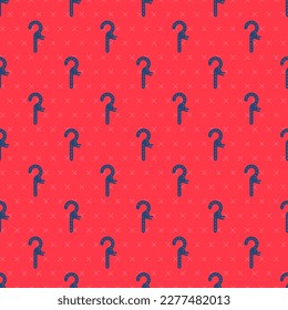 Blue line Crook icon isolated seamless pattern on red background. Ancient Egypt symbol. Scepters of egypt.  Vector