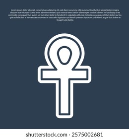 Blue line Cross ankh icon isolated on blue background.  Vector Illustration