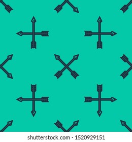 Blue line Crossed arrows icon isolated seamless pattern on green background.  Vector Illustration