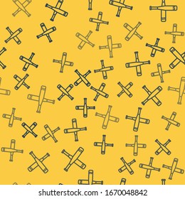 Blue line Crossed baseball bat icon isolated seamless pattern on yellow background.  Vector Illustration