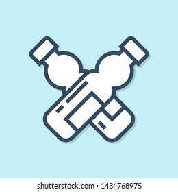 Blue line Crossed bottle of water icon isolated on blue background. Soda aqua drink sign.  Vector Illustration