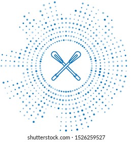Blue line Crossed paddle icon isolated on white background. Paddle boat oars. Abstract circle random dots. Vector Illustration