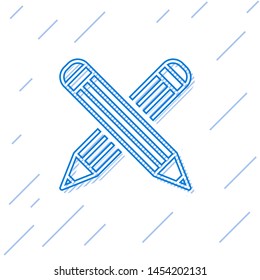 Blue line Crossed pencil icon isolated on white background. Education sign. Drawing and educational tools. School office symbol.  Vector Illustration
