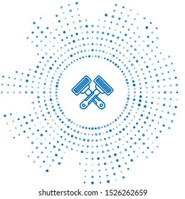 Blue line Crossed shaving razor icon isolated on white background. Abstract circle random dots. Vector Illustration