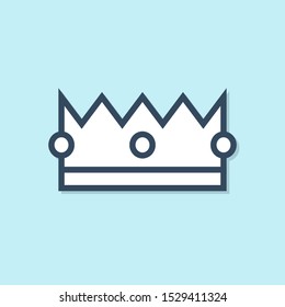 Blue line Crown icon isolated on blue background.  Vector Illustration