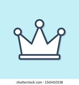 Blue line Crown icon isolated on blue background.  Vector Illustration
