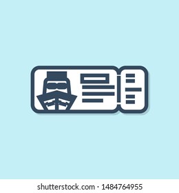 Blue line Cruise ticket for traveling by ship icon isolated on blue background. Travel by Cruise liner. Cruises to Paradise.  Vector Illustration