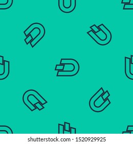 Blue line Cryptocurrency coin Dash icon isolated seamless pattern on green background. Digital currency. Altcoin symbol. Blockchain based secure crypto currency.  Vector Illustration