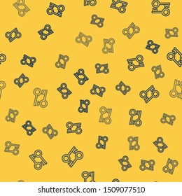 Blue line Cryptocurrency key icon isolated seamless pattern on yellow background. Concept of cyber security or private key, digital key with technology interface.  Vector Illustration