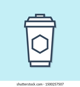 Blue line Cup of tea with honey icon isolated on blue background. Sweet natural food.  Vector Illustration