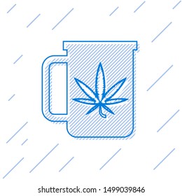 Blue line Cup tea with marijuana or cannabis leaf icon isolated on white background. Marijuana legalization. Hemp symbol.  Vector Illustration