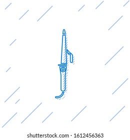 Blue line Curling iron for hair icon isolated on white background. Hair straightener icon.  Vector Illustration