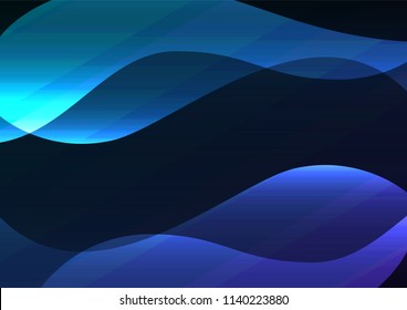 blue line curve layer overlap in dark background, wave transparent backdrop, simple technology template, vector illustration