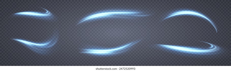 Blue line curve light effect. Glowing blue magic effect. Abstract effect of light energy movement. Vector 10 EPS