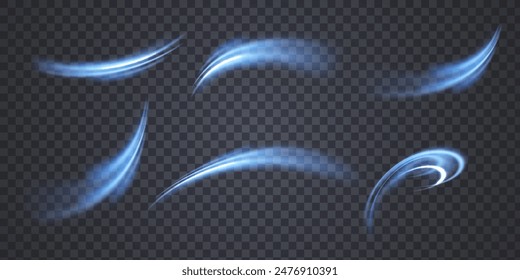 Blue line curve light effect. Glowing blue magic effect. Abstract effect of light energy movement. Vector 10 EPS