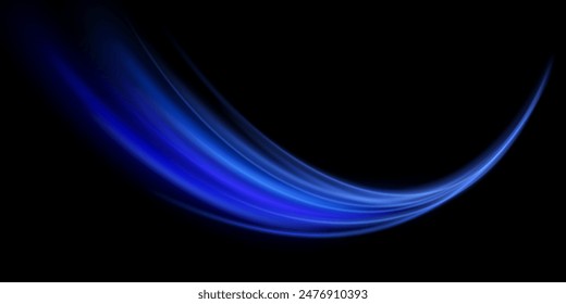 Efecto de luz de curva de línea azul. Efecto mágico azul brillante. Efecto Abstractas del movimiento de energía ligera. Vector 10 EPS