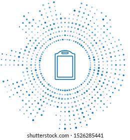 Blue line Cutting board icon isolated on white background. Chopping Board symbol. Abstract circle random dots. Vector Illustration