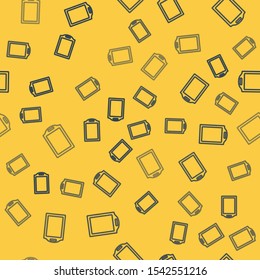Blue line Cutting board icon isolated seamless pattern on yellow background. Chopping Board symbol.  Vector Illustration