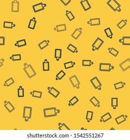 Blue line Cutting board icon isolated seamless pattern on yellow background. Chopping Board symbol.  Vector Illustration