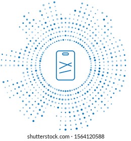Blue line Cutting board icon isolated on white background. Chopping Board symbol. Abstract circle random dots. Vector Illustration