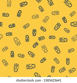 Blue line Cyber security icon isolated seamless pattern on yellow background. Closed padlock on digital circuit board. Safety concept. Digital data protection.  Vector Illustration