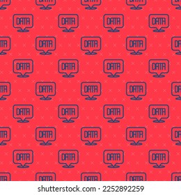 Blue line Data analysis icon isolated seamless pattern on red background. Business data analysis process, statistics. Charts and diagrams.  Vector