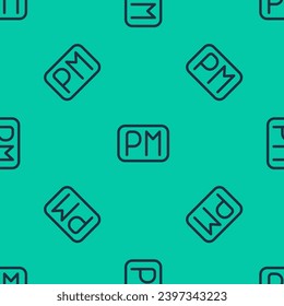 Blue line Day time icon isolated seamless pattern on green background. Time symbol.  Vector