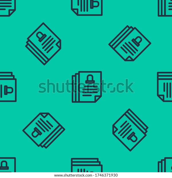 Blue line Death certificate icon\
isolated seamless pattern on green background. \
Vector