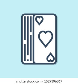 Blue line Deck of playing cards icon isolated on blue background. Casino gambling.  Vector Illustration