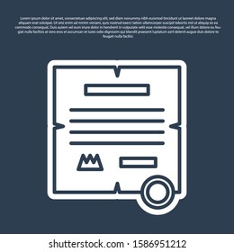 Blue line Decree, paper, parchment, scroll icon icon isolated on blue background.  Vector Illustration