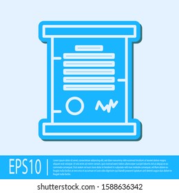 Blue line Decree, paper, parchment, scroll icon icon isolated on grey background.  Vector Illustration