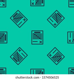 Blue line Delete file document icon isolated seamless pattern on green background. Rejected document icon. Cross on paper.  Vector Illustration
