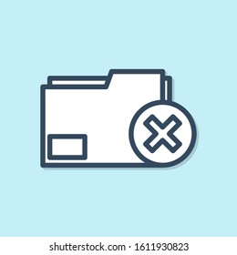 Blue line Delete folder icon isolated on blue background. Delete or error folder. Close computer information folder.  Vector Illustration