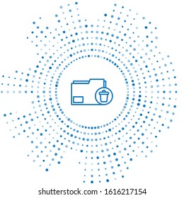 Blue line Delete folder icon isolated on white background. Delete or error folder. Close computer information folder. Abstract circle random dots. Vector Illustration