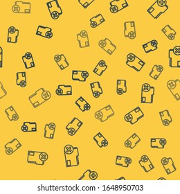 Blue line Delete folder icon isolated seamless pattern on yellow background. Delete or error folder. Close computer information folder.  Vector Illustration