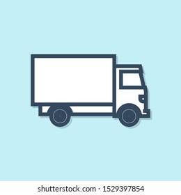 Blue line Delivery cargo truck vehicle icon isolated on blue background.  Vector Illustration