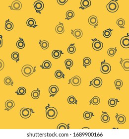 Blue line Dental floss icon isolated seamless pattern on yellow background.  Vector Illustration