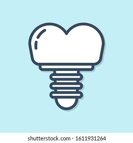 Blue line Dental implant icon isolated on blue background.  Vector Illustration