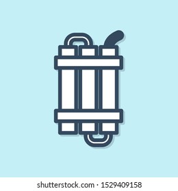 Blue line Detonate dynamite bomb stick and timer clock icon isolated on blue background. Time bomb - explosion danger concept.  Vector Illustration