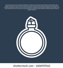 Blue line Diamond engagement ring icon isolated on blue background.  Vector Illustration