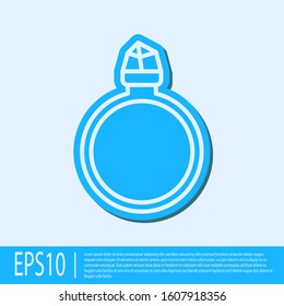 Blue line Diamond engagement ring icon isolated on grey background.  Vector Illustration