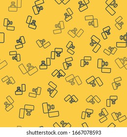 Blue line Diamond engagement ring icon isolated seamless pattern on yellow background.  Vector Illustration