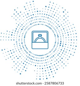 Blue line Diamond engagement ring icon isolated on white background. Abstract circle random dots. Vector