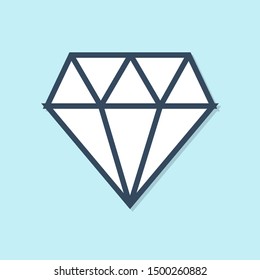 Blue line Diamond icon isolated on blue background. Jewelry symbol. Gem stone.  Vector Illustration