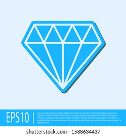 Blue line Diamond icon isolated on grey background. Jewelry symbol. Gem stone.  Vector Illustration