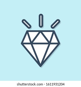 Blue line Diamond teeth icon isolated on blue background.  Vector Illustration